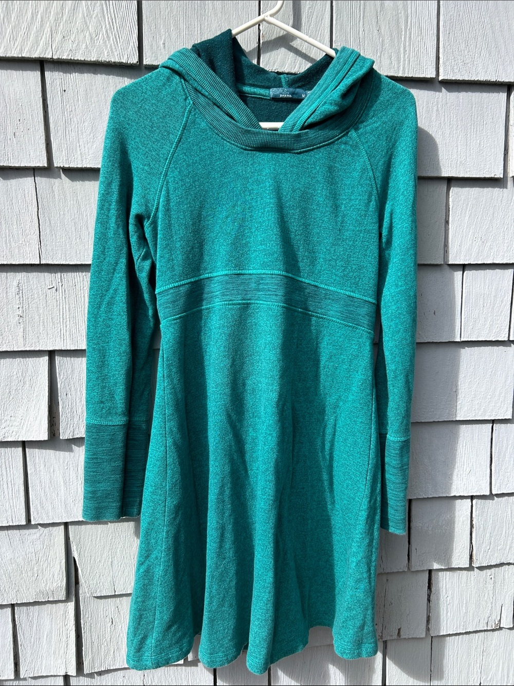 Prana Teal Hooded V-Neck Sweater Dress size Med